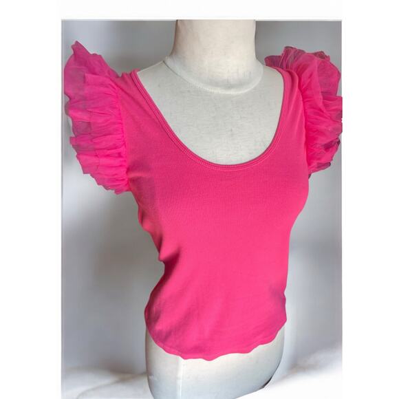 DOLAN Left Coast Pink Ruffle Sleeve Tank Top S Barbiecore Y2K Cottagecore Fairy - Picture 7 of 7